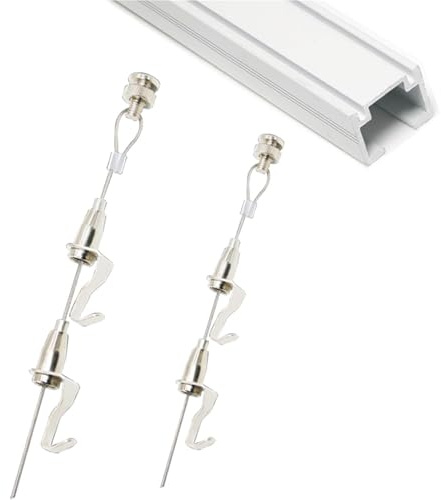 Sistema di binari per appendere quadri e cornici e specchi, 140 cm, cavo bianco ideale per la decorazione della casa