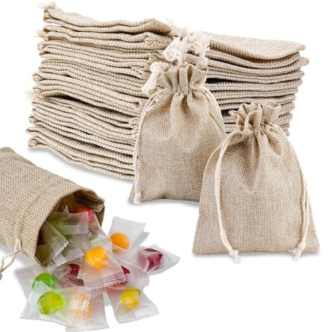 ilauke 36 Pièces Sac en Toile de Jute, 15,5 x 11,5 cm Sac Toile de Jute Pochette Bijoux, Sachets en Lin Réutilisable Pour Cadeau de Mariage, Fête, Bijoux, Noël, Sac en Tissu, Anniversaire