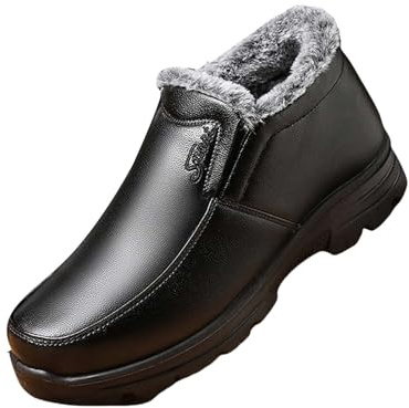 Scarpe invernali da uomo foderate, scarpe da neve da uomo, in pelle, in pile, per attività all'aria aperta, antiscivolo, per il tempo libero, per costume tradizionale, impermeabili, comode, Nero , 42