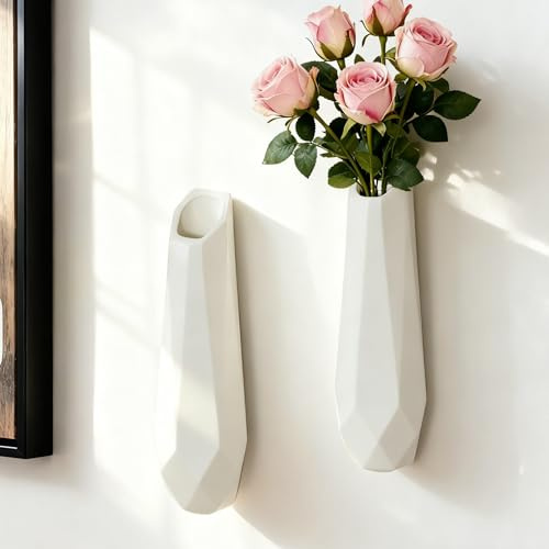 JIDOFUE Vit väggvas av keramik, 30 cm modern väggväxthållare för blommor och suckulenter, hängande blomvas för vardagsrum och badrum