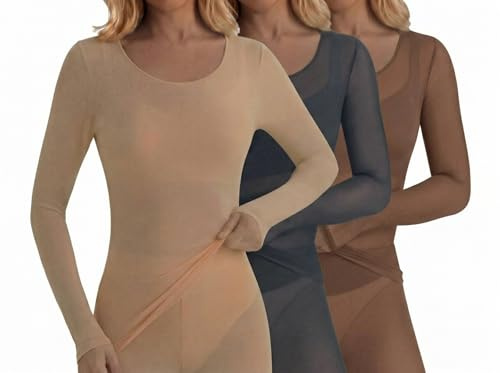Shihanee 3 Pcs Ultra-Thin Seamless Elastic Thermal Inner Wear Tops for Women Thermal Undershirt Stretch Warm Underwear Set(Black,Beige,Coffee,Medium)