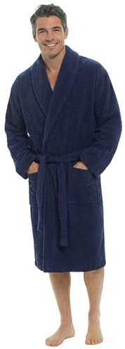 INSIGNIA Men’s Pure 100% Cotton Terry Towelling Bathrobe (UK, Alpha, XXL, Regular, Regular, Navy)