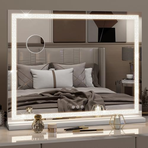 YU YUSING Specchio Trucco con Luci Hollywood 70x55cm, Specchio Led Trucco con Striscia a Forma di Diamante, Controllo Touch e 3 Modalità di Luce, Type-C e USB, Ingrandimento 10x, da Tavolo, Bianco