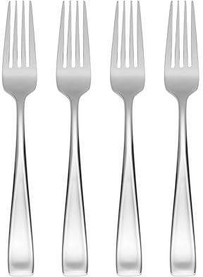 Oneida Silverware Set, Moda Fine Flatware Dinner Forks Set, Service For 4, 18/10 Stainless Steel, Rust Resistant, Mirror Finish, Dishwasher Safe, Dining Utensils Sets, Fork (Silver, 4 Pieces)