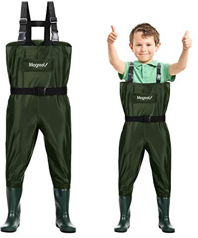 Gonex Kids Chest Waders Waterproof Nylon Youth Waders with Boots Fishing & Hunting Waders for Toddler & Children, Boys & Girls, Army Green, 4/5