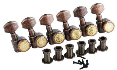 Guyker Gitarren-Stimmwirbel (6 für rechts) – 1:18 Lock String Tuning Key Pegs Mechanik Kopf Ersatz für ST TL SG LP Style Elektro-, Folk- oder Akustikgitarren – Antik Bronze