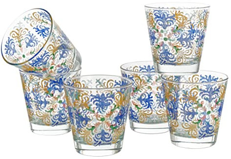 Baroni Home - Juego de 6 vasos de agua Made in Italy, decoración impresa en el cristal, Capacidad 25 cl. Dibujo: Capri