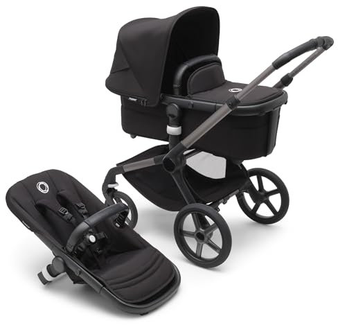 Bugaboo Fox 5 Carrito Todoterreno, Cochecito de Bebé 2 en 1, Suspensión Total, Fácil Plegado, Capazo Espacioso, Asiento Extensible, Maniobrabilidad, Chasis Grafito y Capota Negra