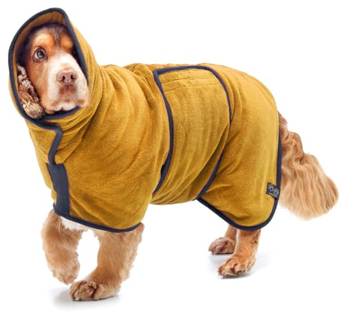 Lucky Paws® Peignoir Chien Super absorbante – Peignoir pour Chien à Double Couche Luxueuse – Serviette Ultra Douce – Séchez Votre toutou sans Effort en Quelques Minutes (M, Ocre)