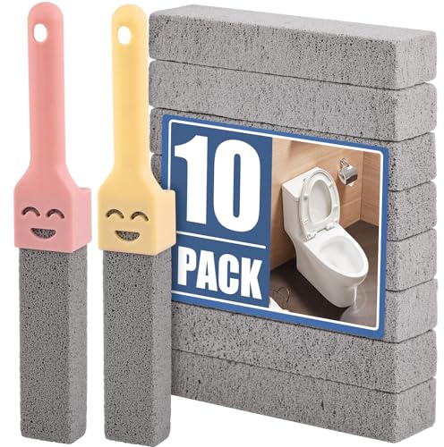Navona 10 Pack Pumice Stone Scouring Sticks with 2 Universal Handles, Grey Pumice Stone Cleaner for Cleaning Toilets, Bathrooms, Kitchens, Spas and Pools
