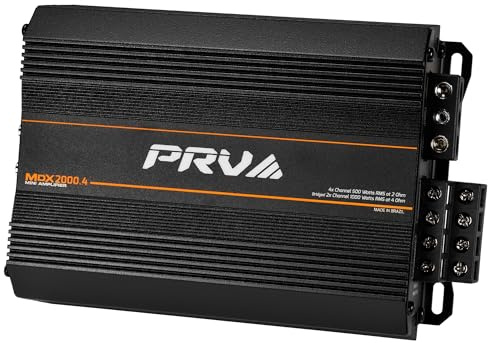 PRV Audio MDX2000.4 2 Ohm Mini 4 Channel Car Audio Amplifier 4 x 500 Watts RMS at 2 Ohm - 2000 Watt 12 Volts Bridgeable Amp for Powersports, Motorcycles, ATV, for High Power Stereo Speaker Systems