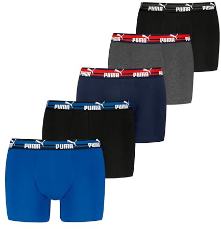 Puma Calzoncillos Tipo bóxer para Hombre (5 Unidades), Azul, Gris y Negro, S