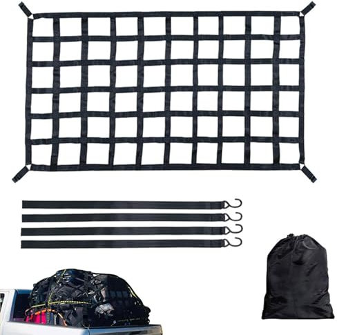 Generico Rete da carico per rimorchio,Rete estensibile per carichi pesanti | Rete elastica per carichi pesanti con pianale per camion con 4 cinture fisse e borsa portaoggetti