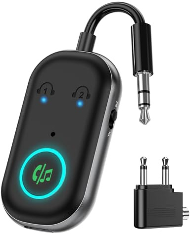 ORIA Bluetooth Aux Adapter, 2 in 1 Klinke Bluetooth 5.3 Empfänger Transmitter für Flugzeug TV, Audioempfänger mit Duale Verbindung, CVC-Rauschunterdrückung, Audio Adapter für AirPods, Zwei Kopfhöre