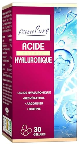 Acide Hyaluronique Essence Pure 200 mg | Spectre Complet 50-1000 kDa | Enrichi en Argousier, Resvératrol, Biotine | Rajeunissement Intégral de la Peau | 30 Gélules | Api-Nature