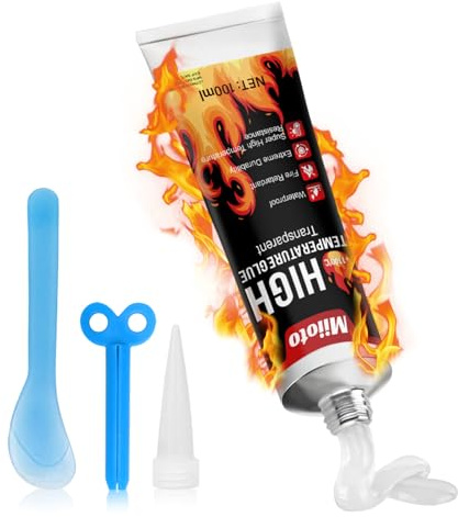 Miioto Colle Haute Temperature, Colle Refractaire, Colles Joint Poele a Bois, Silicone Haute Temperature aux Cheminées, Poêles, Boucliers Thermiques, Transparent, 100ml