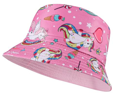 QKURT Sombrero Reversible para niñas, Sombrero para el Sol, Sombreros para la Playa, Sombreros de Pescador de Verano, Gorras portátiles para Jugar al Aire Libre para niños de 2 a 8 años