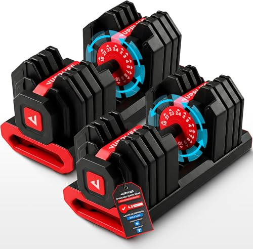 JUPPLIES Mancuernas Ajustables Hasta 24 kg – Pesas Regulables 15 Niveles 2–24 kg con Ajuste Rápido, Bloqueo de Seguridad y Base Antideslizante, Ideal para Entrenamiento en Casa o Gimnasio (2 unidades)