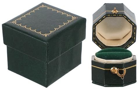 Didiseaon Scatola Porta Anelli in Carta Similpelle Verde Ottagonale Vintage Portatile e Creativa, per Regali Artigianali e Compleanni