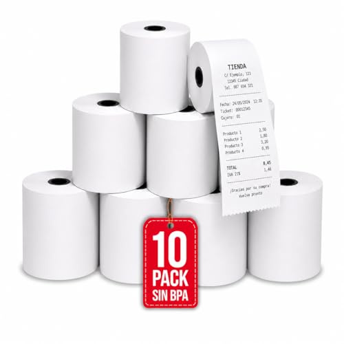Papel Térmico 80 × 80 mm 60 GSM sin BPA Pack 10 COM-FORT HOUSE | Sin BPA, Impresión nítida, Secado rápido, Compatible con TPV