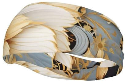 Bandeau de sport à fleurs dorées pour homme et femme - Élastique et antidérapant - Pour cyclisme, randonnée, yoga, hockey sur glace