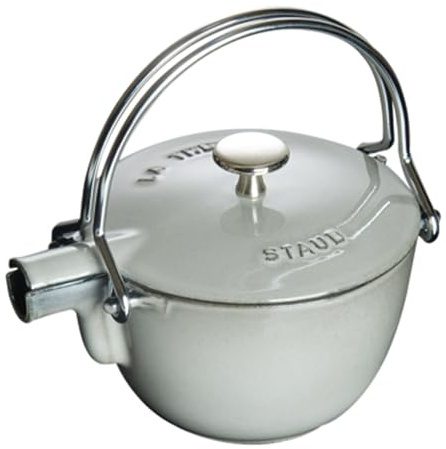 Staub 1650018 Teekanne/Wasserkessel, rund 16,5 cm, 1,15 L mit mattschwarzer Emaillierung Im Inneren des Kessels, grafitgrau