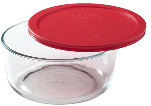 Pyrex 7203 7-Cup Glass Bowl and 7402-PC Red Lid - Made in USA