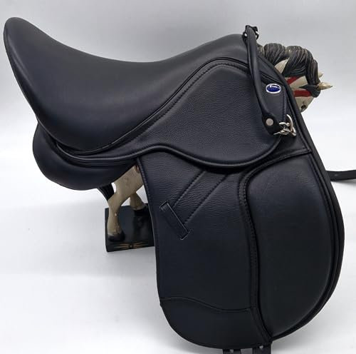 Pony Shetty Welsh Ledersattel WEICH ! Sattel Leder Mono Modell Beauty 14 15 Zoll Schwarz Glitzer Kammer anpassbar + Kopfeisen Set anbei ! Tysons (15 Zoll)