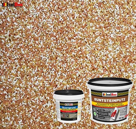 Isolbau - Buntsteinputz für Außen und Innen (Braun, Weiß, Gelb) 10 kg - BP40 Mosaikputz Dekorationsputz Frostsicher, Wasserfest, Stoßfest - mit Quarzgrund 1,5 kg