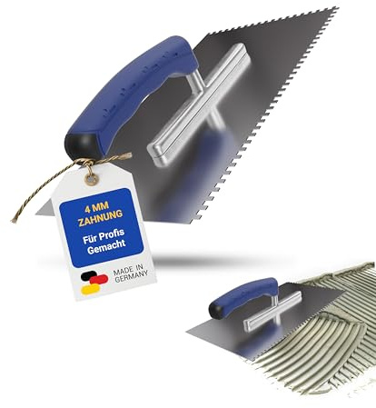 Karl Dahm Frattazzo Dentato 4 mm con Impugnatura Morbida I Frattone in Acciaio Inox con Tacche da 4 mm I Frattazzo con Impugnatura Ergonomica Morbida I Facile Stesura di Strati Adesivi – 11645