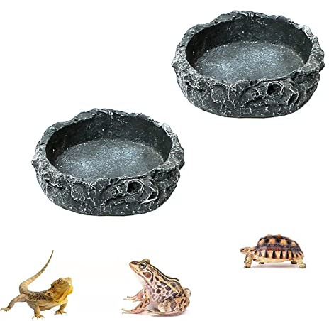NA 2 Pcs Reptile Food Bowl, Reptile Feeder Pet Aquarium Ornament Terrarium Feeder, Resin Dish Lizard Feeder Food Bowl Rock Food Water Dish for Tortoise Lizard Chameleon Gecko