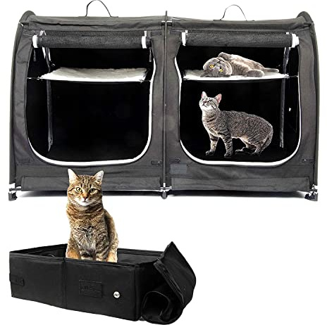 Mispace Portable 2 Pet Carriers for Cats Collapsible Cat Condo for Car Travel Pet Kennel Show Cages with Portable Carry Bag Hammocks Mats and Litter Box