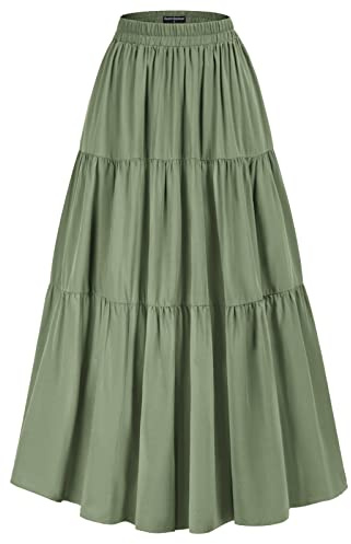 Scarlet Darkness Jupe Longue d'été Ample et Fluide avec Poches pour Femme, Vert Olive, Taille L