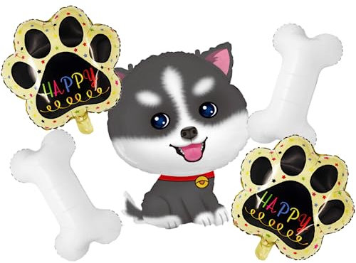 DIWULI Hund Tier-Ballon Set grau, Pfoten-Abdruck Tatze Knochen Folien-Luftballons, Hunde-Deko Folien-Ballons Kinder-Geburtstag, Mädchen Junge, Motto-Party Tier-Party Dekoration Geschenk-Deko Lufttier