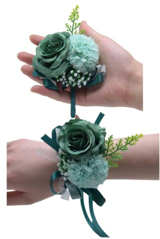 Rikyo Set di 2 fiori di rosa da polso con fiore all'occhiello, fiori di seta per sposa, mano fiore all'occhiello da uomo, topper per torta, decorazioni per torte nuziali, album, feste di fine anno