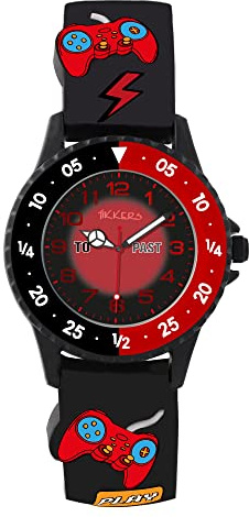 Tikkers Boys Kids Gamer Theme Watch - NTK0030 - Time Teaching Analog Display with 3D Silicone Strap, Gamer Icon Bezel, Japanese Quartz Movement, and Gift Box (Age 4-10)-