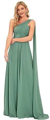 Ever-Pretty Vestiti da Cerimonia Donna Una Spalla Linea ad A Chiffon Stile Impero con Cinghia Abito da Sera Fagiolo Verde 40