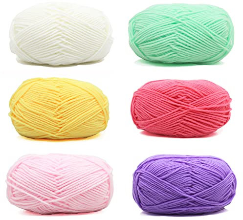 Acrylic Yarn, Multicolour, 50 g x 6 pcs Amigurumi Yarn, Cotton for Crochet, Cotton Yarn for Crochet Caress for Knitting, Perfect for DIY and Hand Knitting