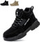 SROTER Steel Toe Cap Boots Men Women Work Boots Waterproof Safety Trainers Lightweight Safety Shoes Non-Slip, Black, 12 UK