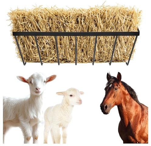 KUAFU Hay Feeder for Goat, Wall Mount Sheep Hay Rack, Horses Feeding Trough with 17 Gallon, Heavy Duty Blanket Holder, Fit for Farm Indoor and Outdoor Livestock Feed Containers