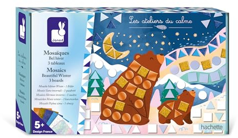Janod - Coffret Mosaïques en Mousse - Thème Hiver - Les Ateliers du Calme - 3 Tableaux - Kit Loisir Créatif Enfant - Apprentissage Motricité Fine et Concentration - Dès 5 ans - J09151