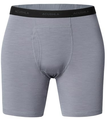 ACUSHLA Biancheria intima da uomo in lana merino, traspirante, morbida, controllo degli odori, boxer slip, Grigio chiaro, X-Large