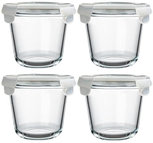 H.JSS WDJS Lot de 4 boîtes de conservation alimentaire en verre de 700 ml avec couvercles hermétiques, récipients ronds en verre étanches pour la préparation des repas, passent au micro-ondes et au