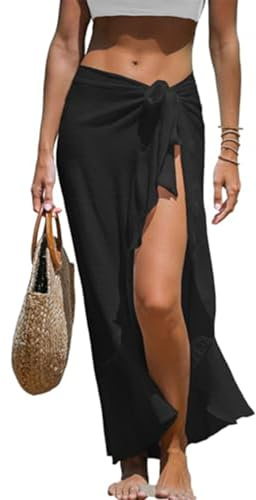 Sarong Wraps för kvinnor midi krås svart sarong justerbar en storlek dam strand täcka upp bikini baddräkt strand täcka upp kjol baddräkt baddräkt sjal för strand pool strand kjol kvinnor strand täcka