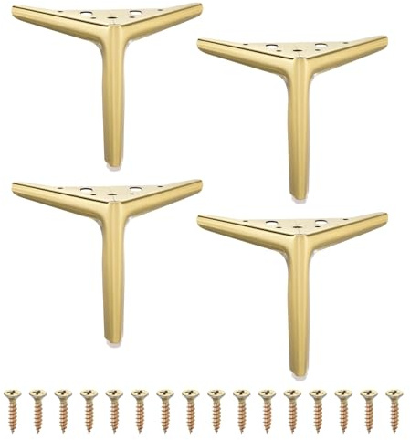 QUARKZMAN 4Pcs Pieds De Meuble en Métal, 6 Pouces Pieds De Meuble Triangulaires Lourds pour Remplacer Les Pieds De Commode pour Lit, Table, Armoire, Canapé Chaise(Or Brossé)