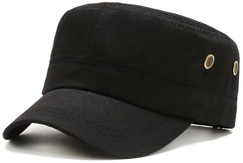 Malaxlx Black Cadet Army Cap for Men Women Adjustable Cotton Military Hat UPF 50 Sun Protection Outdoor
