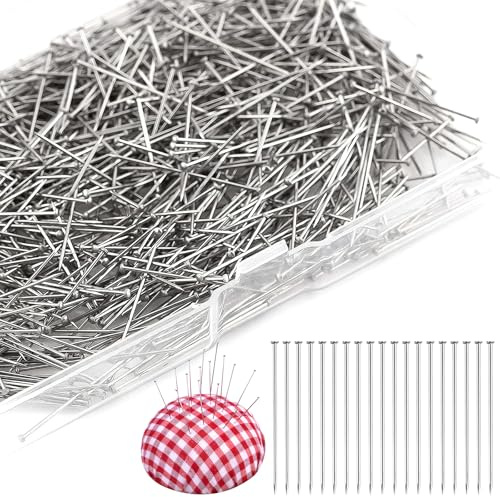 UOCAI 2000 pezzi Spille da cucito per sartoria con testa dritta, in acciaio inox, satinate, Spilli dritti per cucito, tessuto, artigianato e creazione di gioielli