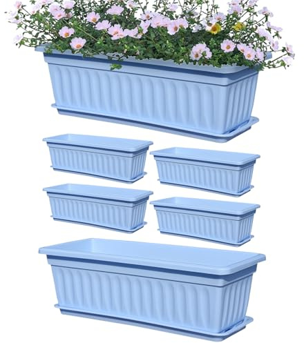 WJnflQN fönsterlådor planteringskärl, fönsterlåda planterare, blomfönsterlåda, 6 x väderbeständiga behållare, inbyggda dräneringshål, tillbehör för köksodling