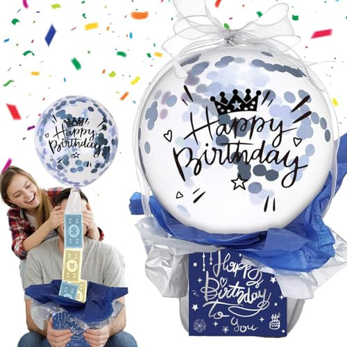 Scatola a sorpresa con palloncini, per denaro, regalo di denaro, regalo di compleanno, per famiglia e amici (blu)