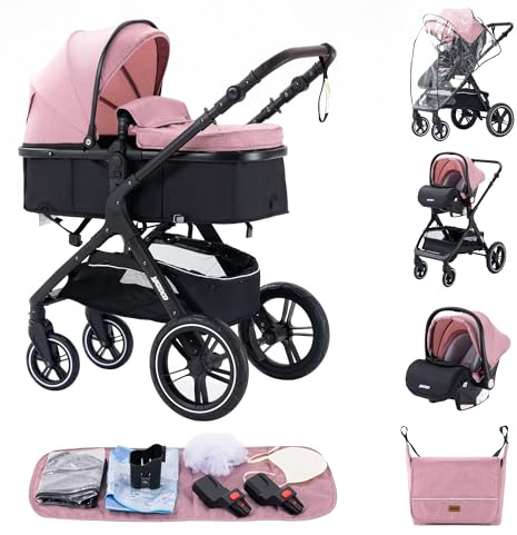 ALYIKOU-Carrito de bebé 3 en 1 - Adecuado para 0-3 años, Ligero y Cómodo para Bebés y Niños - Ideal para Viajes y Diario - Con el bolso de mamá,Cubierta de lluvia, portavasos, adaptadores